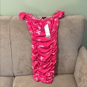 Urban Outfitters Pink Ruched Off-Shoulder Dress